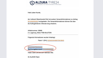 Phishing-Attacke Alzura Tyre24