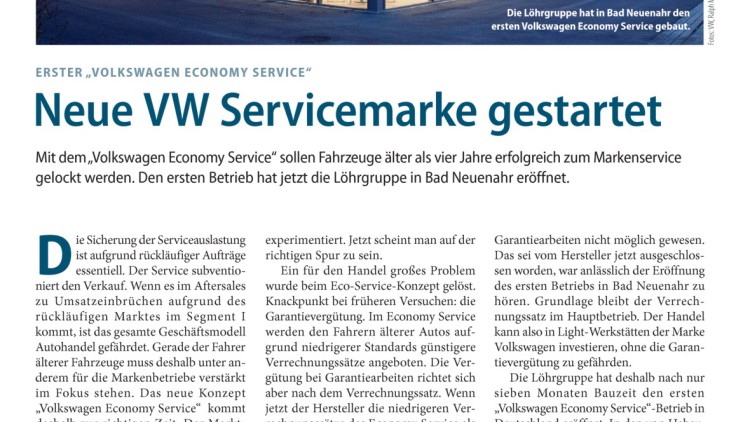 Erster "Volkswagen Economy Service": Neue VW Servicemarke gestartet