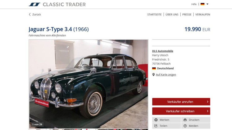 Classic Trader Angebot Jaguar Type 3.4