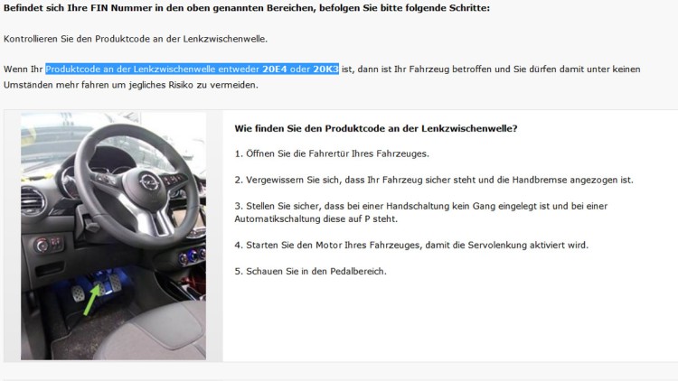 Anleitung Opel Rückruf Corsa Adam Lenkzwischenwelle