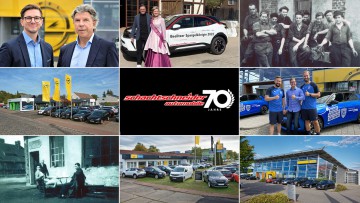 Collage zum 70-jährigen Jubiläum des Autohauses Schachtschneider