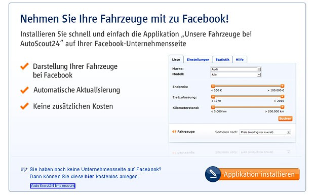 Social Media: Autoscout24 auch mit Facebook-App