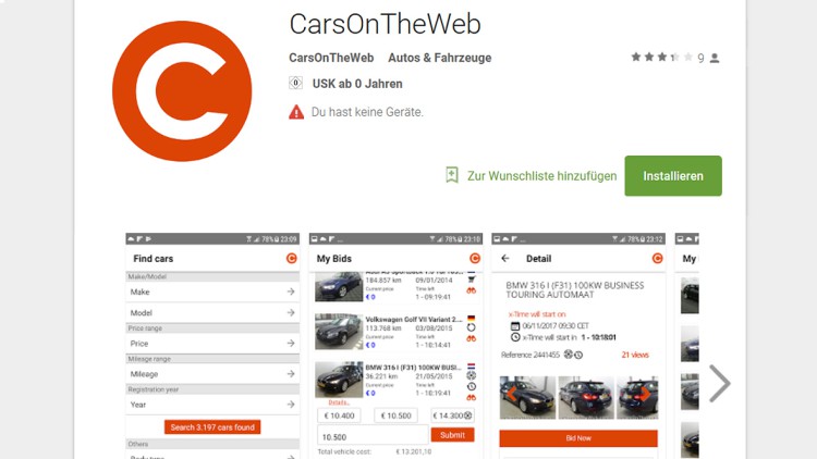Fahrzeugauktionen: Carsontheweb wird mobil