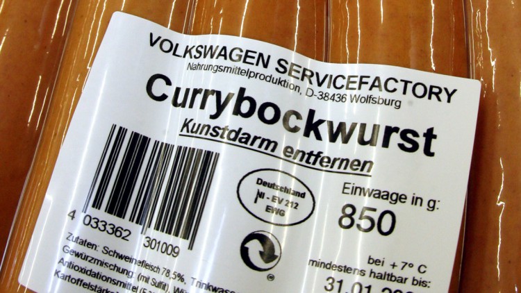 Volkswagen VW Currywurst Verpackung Etikett