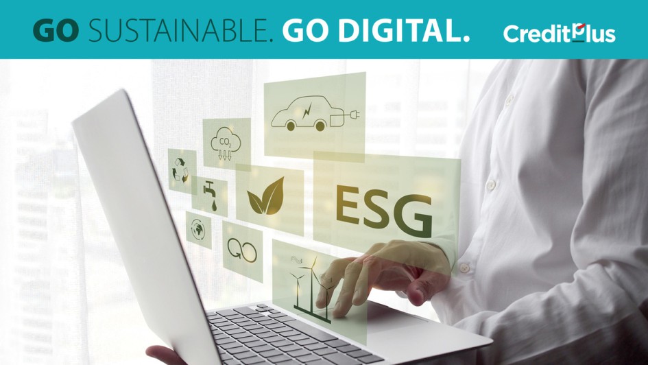 Laptop mit ESG- und Nachhaltigkeits-Fenstern