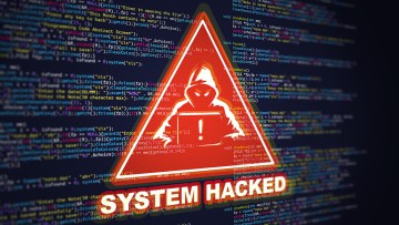 Gehackte Bildschirmoberfläche eines Computers, erfolgreicher Cyberangriff eines Hackers