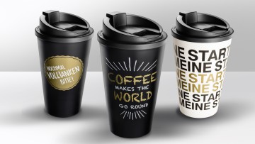 Mehrweg-Kaffeebecher von Esso und Tchibo