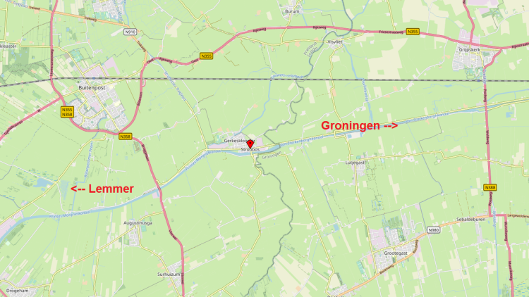 Karte mit der Lage von Stroobos zwischen Groningen und Lemmer