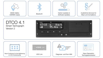 Continental Smart Tacho 2 Infografik mit Abbildung VDO DTCO 4.1 und neuen Funktionen
