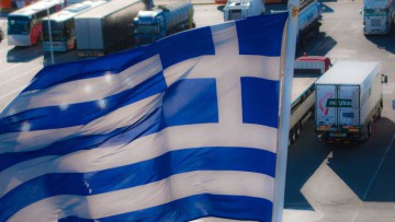 Griechenland, Flagge, Parkplatz, Lkw