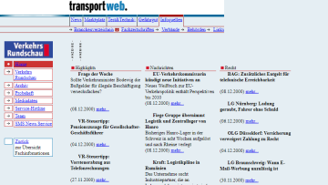 Screenshot der Nachrichten-Seite von transportweb im Oktober 2000