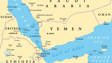 Karte von Jemen und Golf von Aden, Verbindung von Rotem Meer und Arabischem Meer, politische Karte