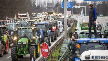 Bauern haben Ende im Januar die Autobahn A35 in der Nähe von Strasburg in Frankreich mit ihren Traktoren blockiert. Zu dem Protest hatte der französische Bauernverband FNSEA aufgerufen.