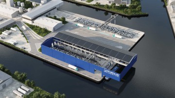 Die Rhenus Gruppe realisiert am Standort Dortmund einen Green Steel Logistics Hub für die Stahllogistik, Rendering mit Blick auf das künftige Hafenterminal von Rhenus in Dortmund